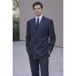 Bartolini Suit Jacket Blazer Mens 44R Navy Blue Striped Wool Formal Office